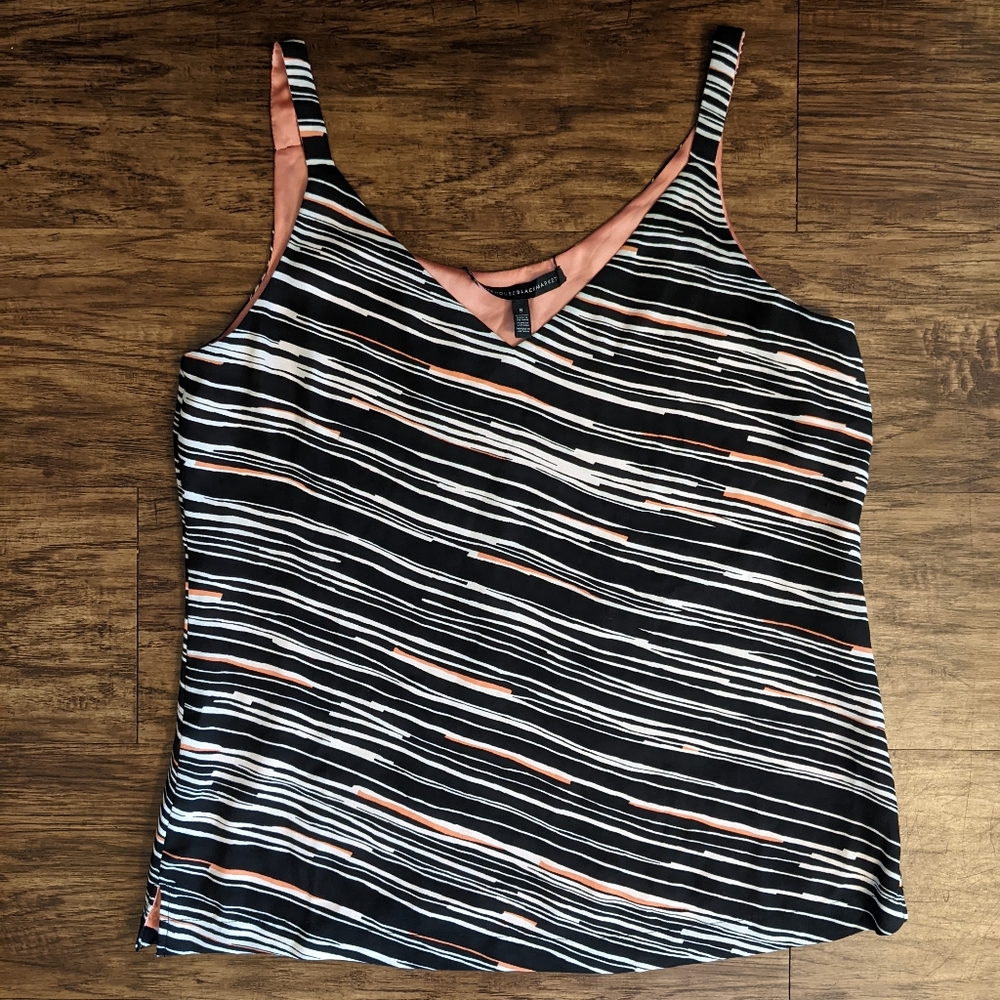 White House Black Market Salmon Black and White sleeveless V neck top